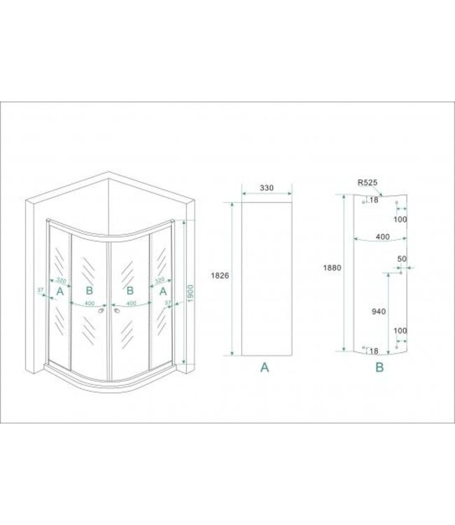 Wiesbaden Kwartronde Douchecabine 90x90 cm Eco Chroom Schuifdeur