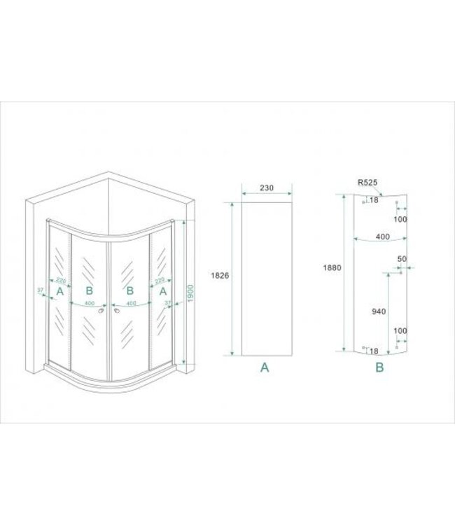 Wiesbaden Kwartronde Douchecabine 80x80 cm Eco Chroom Schuifdeur 190 cm veiligheidsglas 5 mm