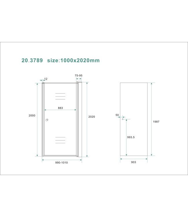 Wiesbaden Douchedeur Between Rookglas 100x202cm 8mm Veiligheidsglas Nano-Coating