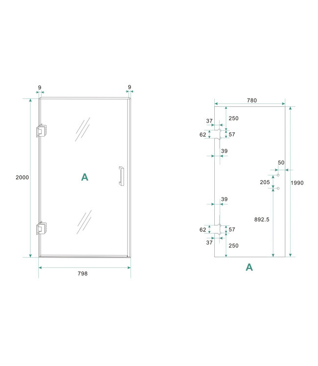 Wiesbaden Douchedeur Less 80 cm zonder profiel 8 mm helder glas met nano-coating