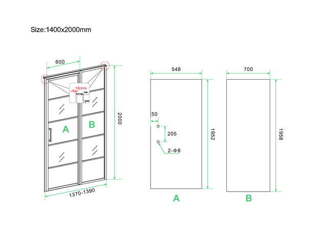 Wiesbaden Douchedeur Horizon 140cm Mat Zwart