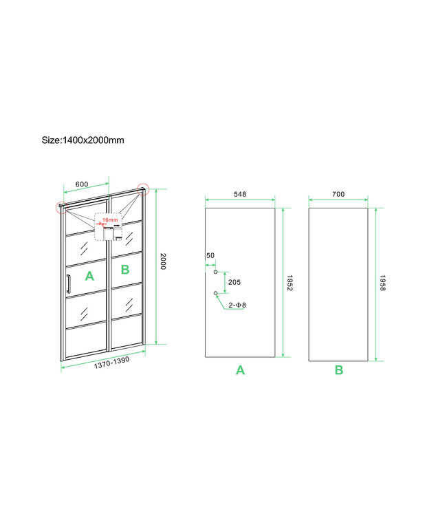 Wiesbaden Douchedeur Horizon 140cm Mat Zwart