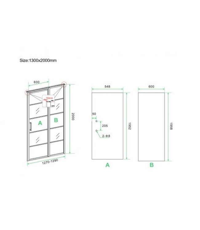 Wiesbaden Wiesbaden Douchedeur Horizon 130cm Mat Zwart