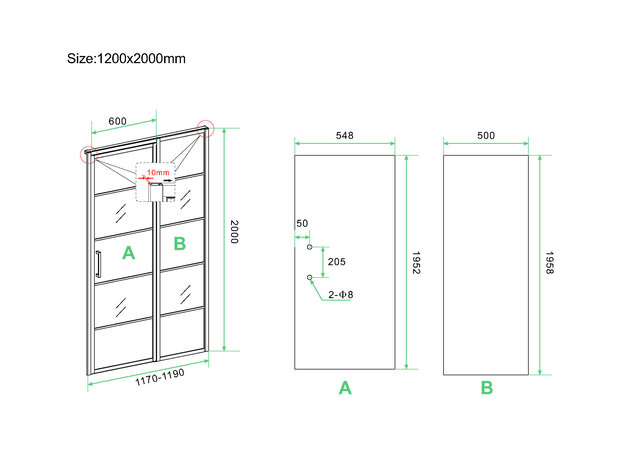 Wiesbaden Douchedeur Horizon 120cm Mat Zwart