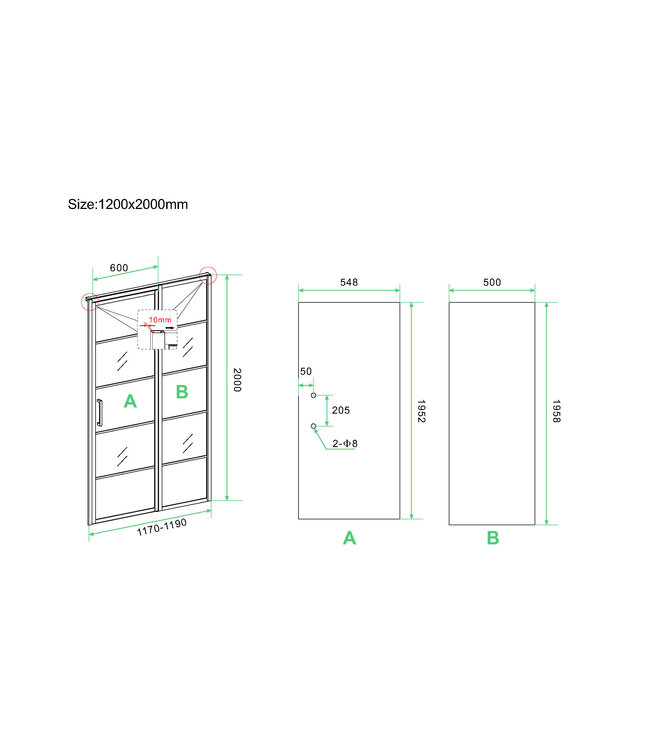 Wiesbaden Douchedeur Horizon 120cm Mat Zwart