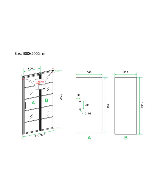Wiesbaden Douchedeur Horizon 100cm Mat Zwart