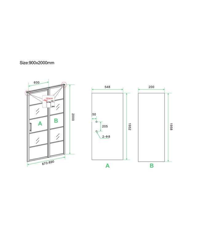 Wiesbaden Douchedeur Horizon 90cm Mat Zwart