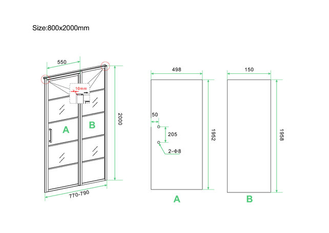 Wiesbaden Douchedeur Horizon 80cm Mat Zwart