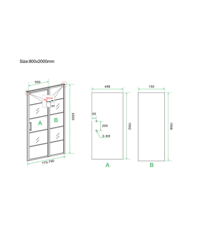 Wiesbaden Douchedeur Horizon 80cm Mat Zwart