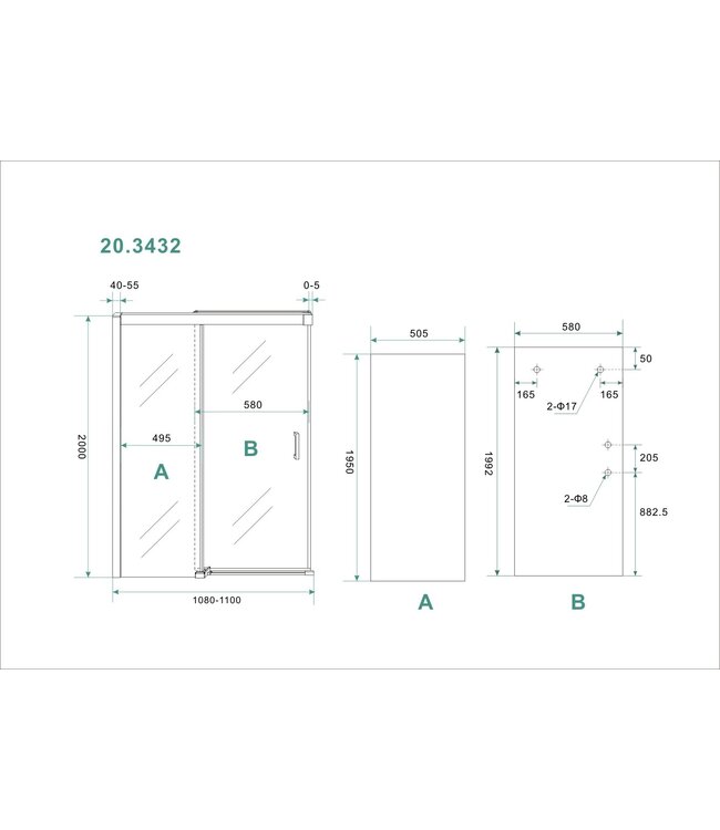 Wiesbaden Wiesbaden Puerta Douchedeur 110cm Schuifdeur Softclose 8mm helder glas met Nano-coating