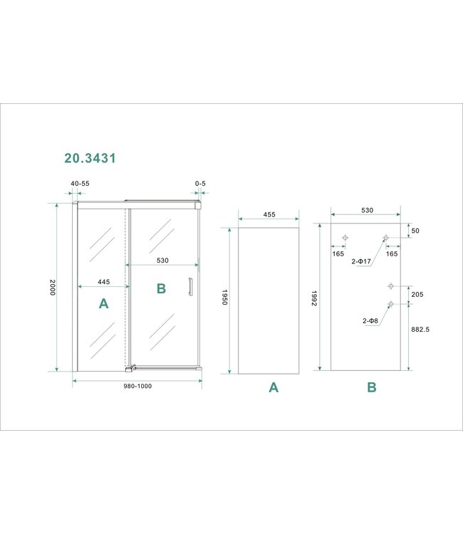Wiesbaden Puerta Douchedeur 100cm Schuifdeur Softclose 8mm helder glas met Nano-coating