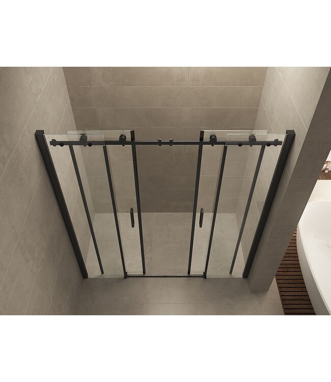 Wiesbaden Wiesbaden Slide Douchedeur 180cm Zwart Schuifdeur 8mm helder glas met Nano-coating