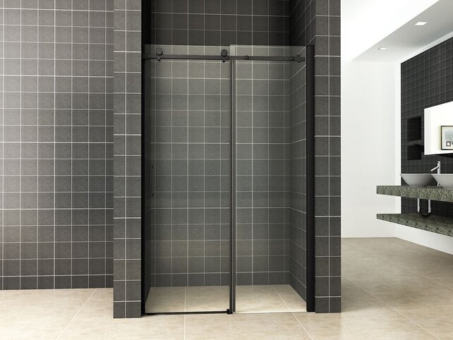 Wiesbaden Slide Douchedeur 140cm Zwart Schuifdeur 8mm helder glas met Nano-coating
