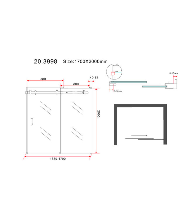 Wiesbaden Wiesbaden Slide Douchedeur 170cm Chroom Schuifdeur 8mm Helder Glas nano-coating