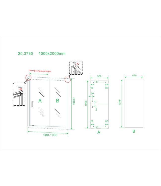 Wiesbaden Douchedeur Skyline 100cm Mat Zwart Schuifdeur 8mm Helder glas met anti-kalk