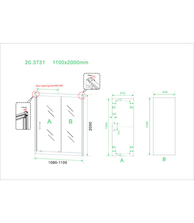 Wiesbaden Wiesbaden Douchedeur Skyline 110cm Mat Zwart Schuifdeur 8mm Helder glas met anti-kalk