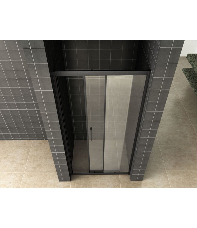 Wiesbaden Douchedeur Skyline 130cm Mat Zwart Schuifdeur 8mm Helder glas met anti-kalk