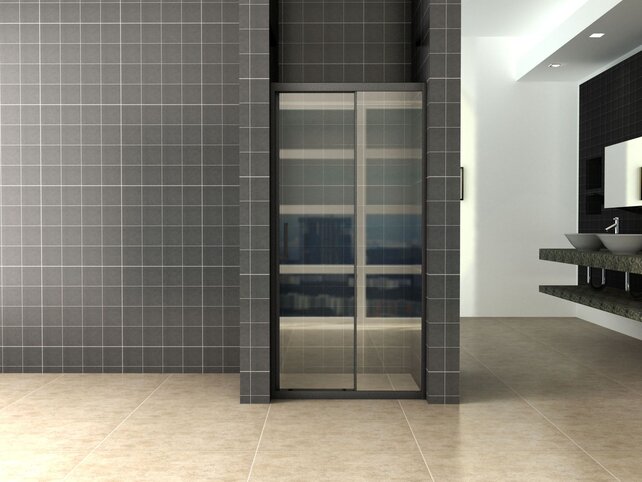 Wiesbaden Douchedeur Skyline 130cm Mat Zwart Schuifdeur 8mm Helder glas met anti-kalk