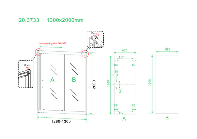 Wiesbaden Douchedeur Skyline 130cm Mat Zwart Schuifdeur 8mm Helder glas met anti-kalk