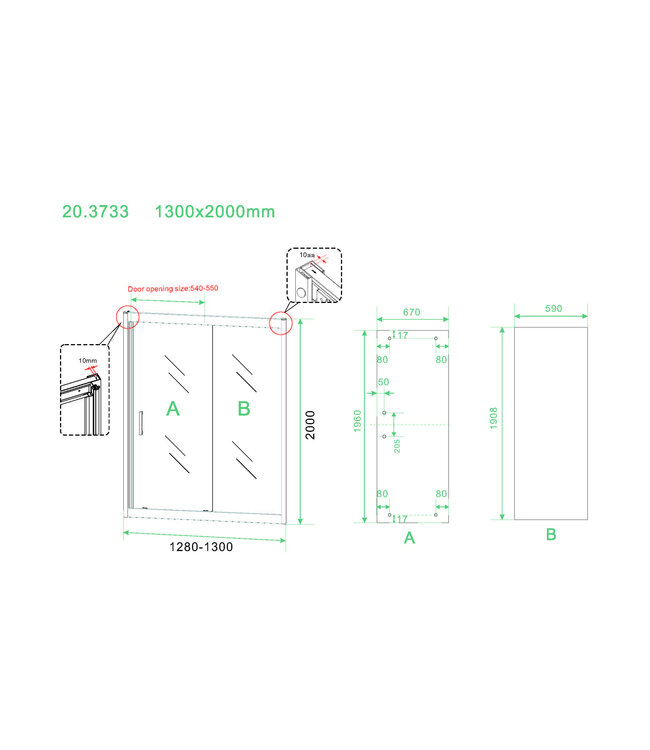 Wiesbaden Douchedeur Skyline 130cm Mat Zwart Schuifdeur 8mm Helder glas met anti-kalk