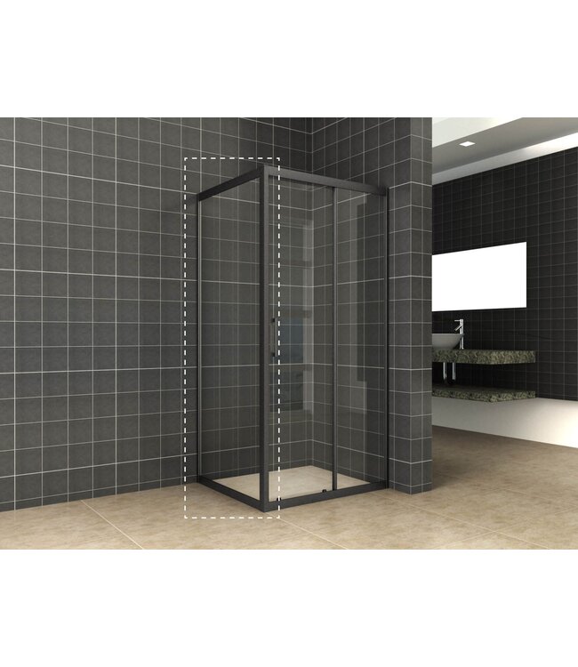 Wiesbaden Douchedeur Skyline 140cm Mat Zwart Schuifdeur 8mm Helder glas met anti-kalk