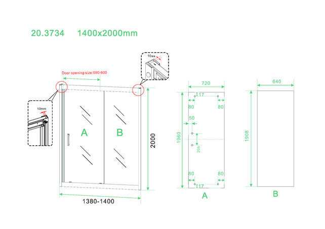 Wiesbaden Douchedeur Skyline 140cm Mat Zwart Schuifdeur 8mm Helder glas met anti-kalk Wiesbaden Douchedeur Skyline 140cm Mat Zwart Schuifdeur 8mm Helder glas met anti-kalk