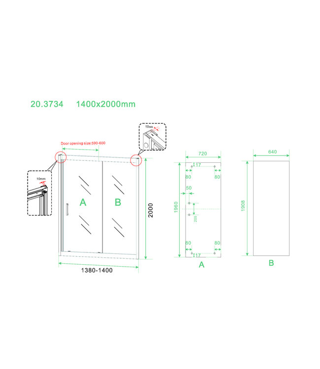 Wiesbaden Douchedeur Skyline 140cm Mat Zwart Schuifdeur 8mm Helder glas met anti-kalk