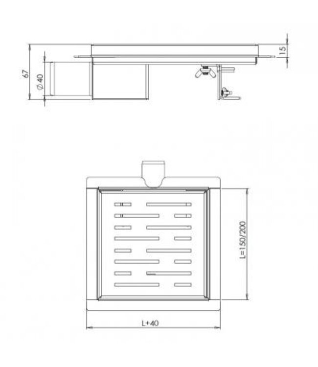 Doucheputje Mat Zwart 20x20cm Vloersifon met flens
