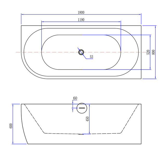Half vrijstaand bad Rechts Wit 180x80x60 cm Corner