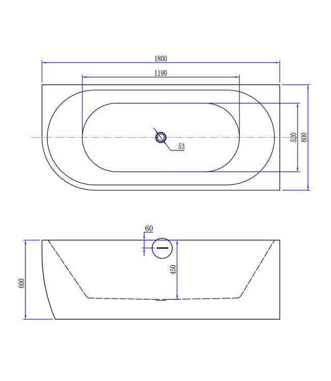 Half vrijstaand bad Rechts Wit 180x80x60 cm Corner