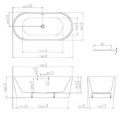 Vrijstaand Bad Libero Ovaal Wit 178x80x58 cm Acryl met Witte Waste