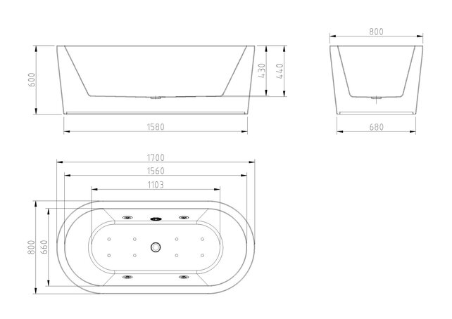 Vrijstaand Whirlpool Bad Libero Ovaal Wit 170x80x60 cm met 12-jets