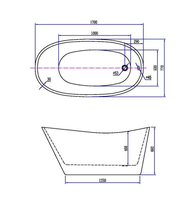 Vrijstaand bad Ovaal Trapeze 150x72x66 cm Glans Wit Acryl met clickwaste