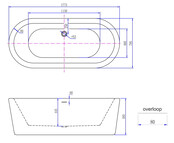 Vrijstaand Bad Bianco Ovaal Wit 178x80x58 cm Acryl met Witte Waste
