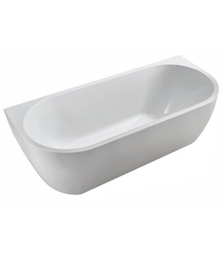 Wiesbaden Half Vrijstaand Bad Wall 180x80x58cm Mat Wit met Waste Mat Wit