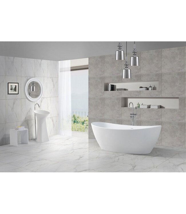 Wiesbaden Wiesbaden Vrijstaand Bad Eva 179x84x64 cm Ovaal Solid Surface Mat Wit incl. clickwaste en badsifon met flexibele afvoerslang