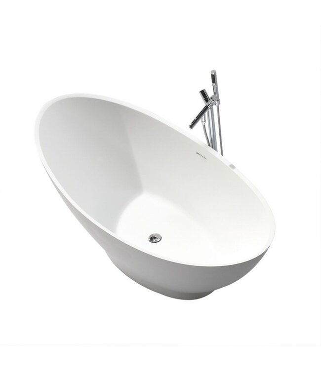 Wiesbaden Vrijstaand Bad Jasmijn 186x84x60 cm Solid Surface Mat Wit incl. clickwaste en badsifon met flexibele afvoerslang