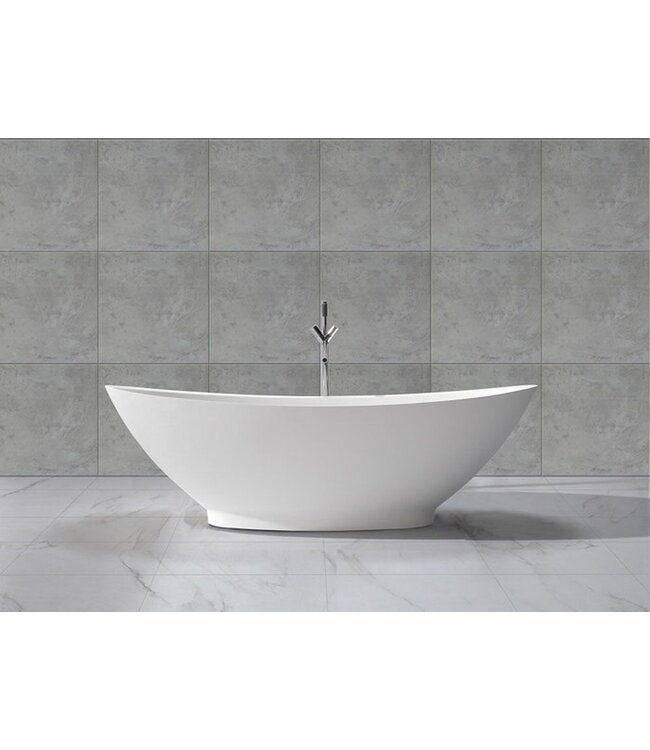 Wiesbaden Vrijstaand Bad Jasmijn 186x84x60 cm Solid Surface Mat Wit incl. clickwaste en badsifon met flexibele afvoerslang