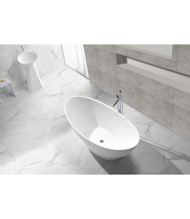 Wiesbaden Vrijstaand Bad Jasmijn 186x84x60 cm Solid Surface Mat Wit incl. clickwaste en badsifon met flexibele afvoerslang