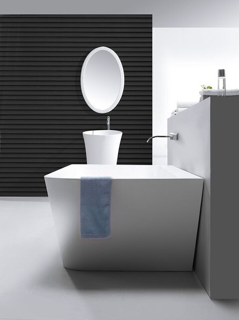 Wiesbaden Half Vrijstaand Bad Inge 180x84x57 cm Solid Surface Mat Wit incl. clickwaste en badsifon met flexibele afvoerslang