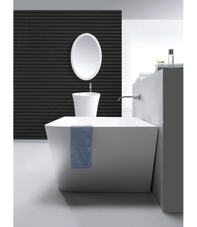 Wiesbaden Half Vrijstaand Bad Inge 180x84x57 cm Solid Surface Mat Wit incl. clickwaste en badsifon met flexibele afvoerslang