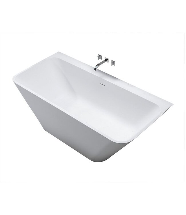 Wiesbaden Half Vrijstaand Bad Inge 180x84x57 cm Solid Surface Mat Wit incl. clickwaste en badsifon met flexibele afvoerslang