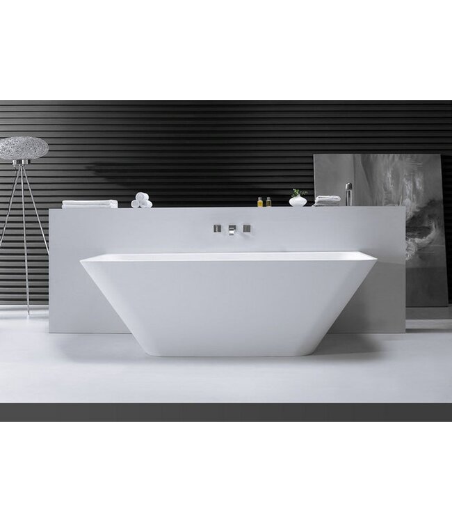 Wiesbaden Half Vrijstaand Bad Inge 180x84x57 cm Solid Surface Mat Wit incl. clickwaste en badsifon met flexibele afvoerslang