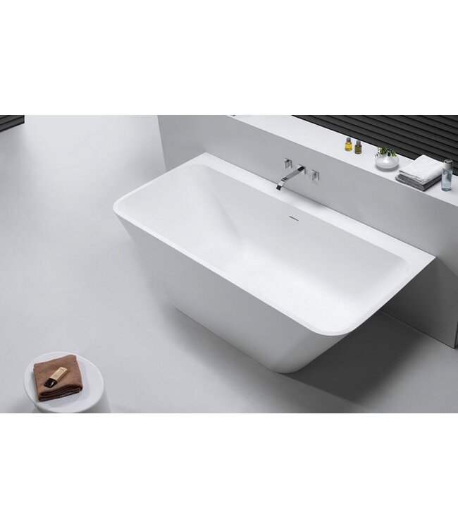 Wiesbaden Half Vrijstaand Bad Inge 180x84x57 cm Solid Surface Mat Wit incl. clickwaste en badsifon met flexibele afvoerslang