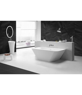 Wiesbaden Half Vrijstaand Bad Inge 180x84x57 cm Solid Surface Mat Wit