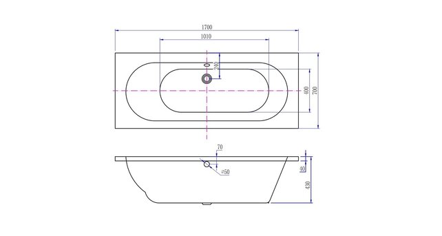 Wiesbaden Portus RD Inbouwbad Duo 170x70x43 cm glans wit