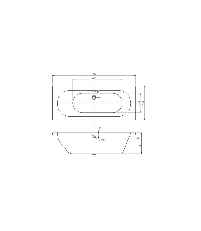 Wiesbaden Portus RD Inbouwbad Duo 170x70x43 cm glans wit