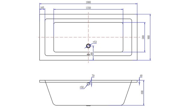 Wiesbaden Santino inbouwbad Duo 190x90x49 cm glans wit