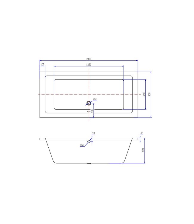 Wiesbaden Santino inbouwbad Duo 190x90x49 cm glans wit