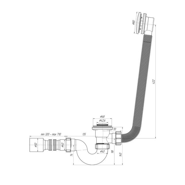 Badsifon Aloni flexibele afvoerbuis met crepine Ø50mm